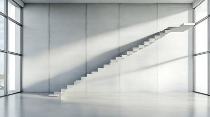 Fototapeta premium Modern Minimalist Staircase: 3D Render of a Sunlit Concrete Interior AI Generated