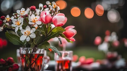 Floral tea setting outdoors