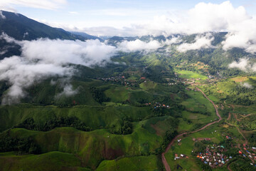 Top view Morning Mist and Viewpoint with Layers of Mountains