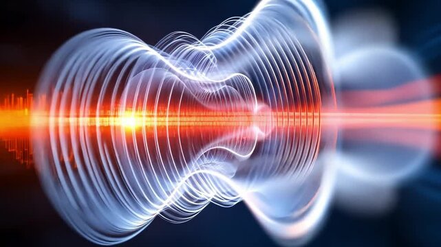 Abstract Sonic Wave: A captivating digital art piece featuring an abstract representation of sound waves, characterized by dynamic, swirling lines and a vibrant interplay of colors and light.