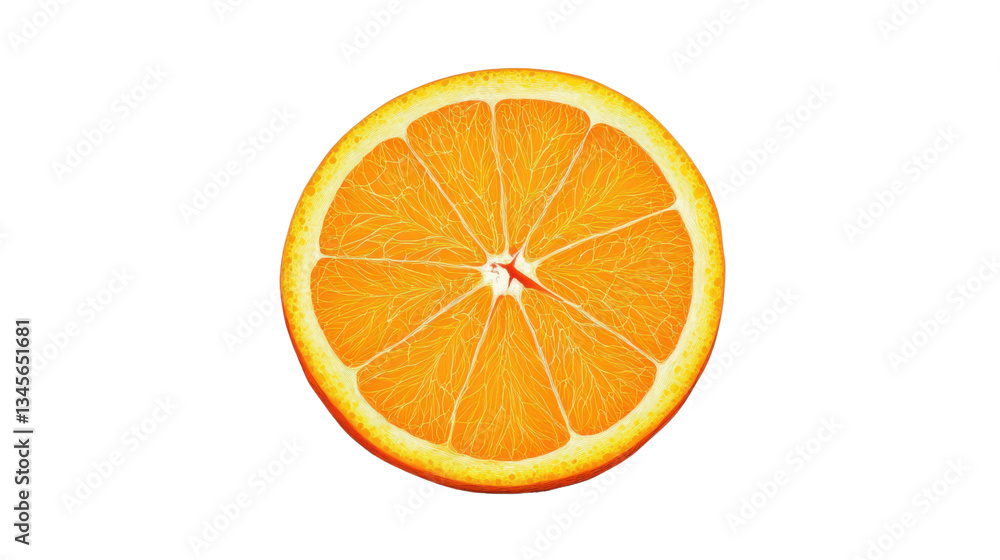 Poster orange slice showing pulp and peel on transparent background