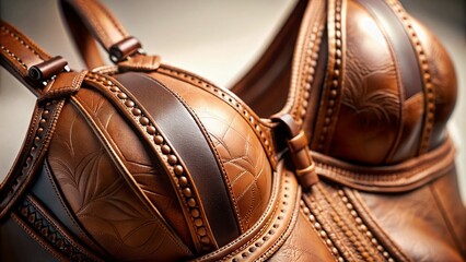 Fototapeta premium Luxurious Brown Leather Bra: Aerial Photography of Intricate Detail