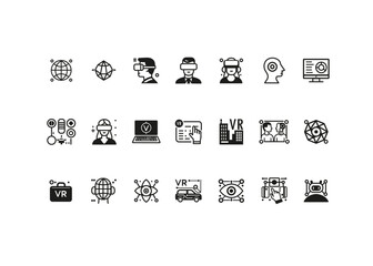 Virtual Reality & Augmented Reality Icons – VR, AR, Metaverse,, and Futuristic Technology Vector Set,, AI, Web3, Smart Tech