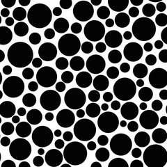 Black and white design Simple modern abstract geometric seamless background Black chaotic circles, polka dots, confetti, round shapes on a white background