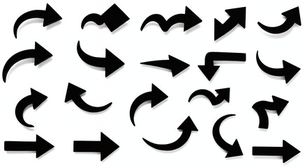 Diverse Black Arrow Collection Pointing Directions on Clean White Background
