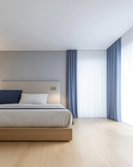 Modern bedroom design featuring natural light and minimalistic decor elements