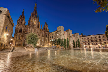 Fototapeta premium The Barcelona Cathedral with no people at night