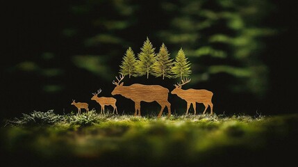 Forest deer silhouettes