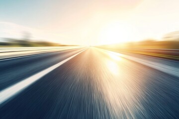 Highway at sunrise. Blurry motion of road