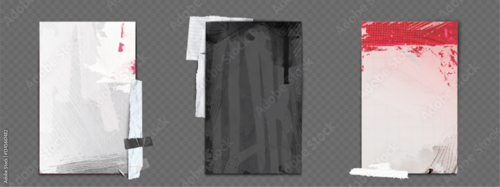 Poster grungy poster layouts set isolated on transparent background. vector realistic illustration of distr