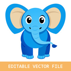 Cute blue baby elephant in cartoon style