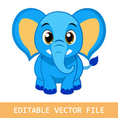 Blue baby elephant cartoon with leaf on white, for kids books and other designs