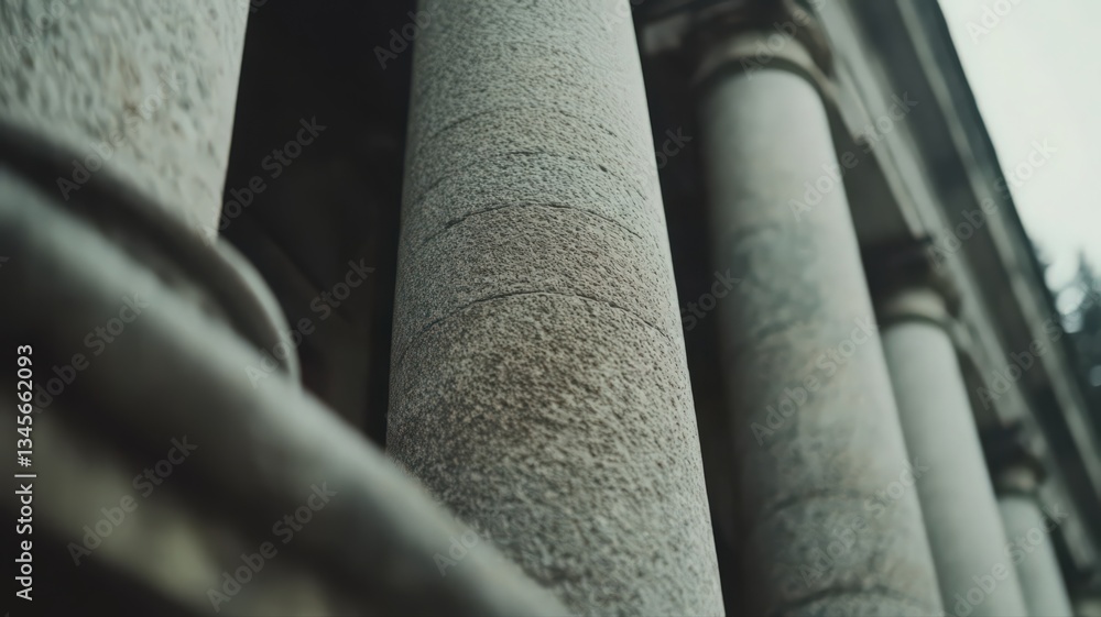 Poster weathered stone columns: close-up view of gray classical architecture