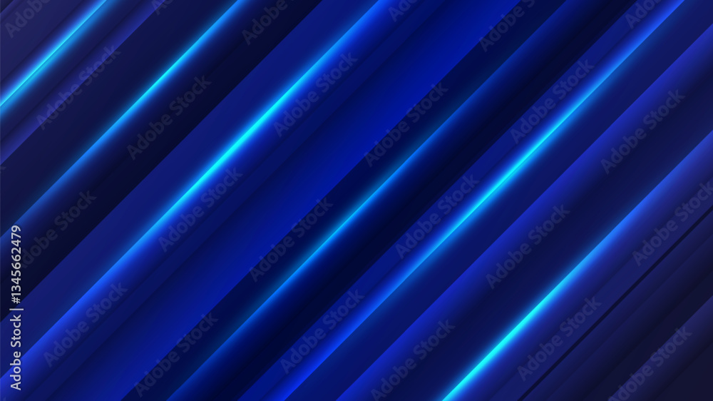 Poster layered geometric patterns create a dynamic abstract background in shades of blue.