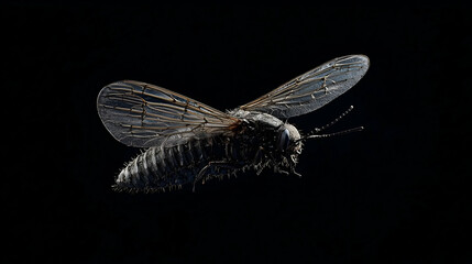 Pixelated Flying Insect Against Black Background