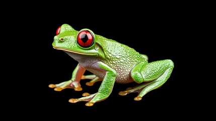 Obraz premium A Vibrant Green Tree Frog with Bright Red Eyes Posed