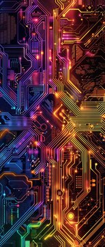 Rainbow circuit patterns map a hash function rainbow table for digital security analysis amid technological accuracy abstract visualization noise.