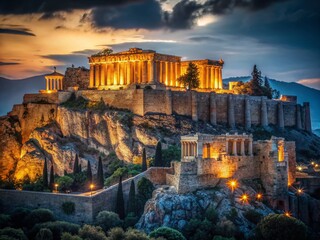 Majestic Acropolis at Night: Low Light Photography of Ancient Greek Ruins