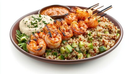 Grilled Shrimp Skewers with Quinoa and Dipping Sauce