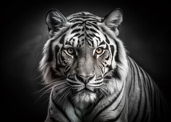Fototapeta premium Majestic Bengal Tiger in Grayscale: Aerial Drone Photography