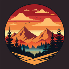 sunset in mountains vector illustration.