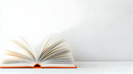 Open Book With Orange Cover On White Table