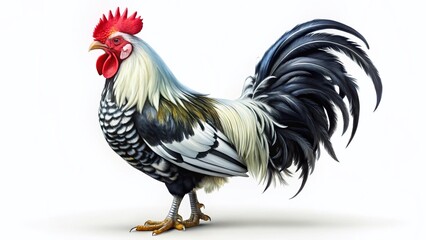 Fototapeta premium Majestic Black and White Rooster Clipart - Farm Animal Illustration