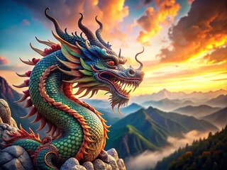 Fototapeta premium Majestic Chiwen Dragon: Mythical Creature with Copy Space for Design