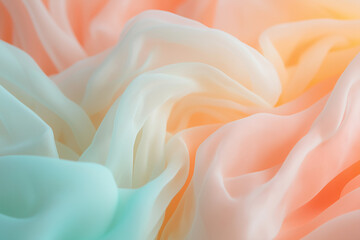 Fototapeta premium Dreamy pastel fabric illustration featuring soft flowing folds in aqua peach and pink hues with smooth textures and gentle lighting creating an elegant and airy abstract composition