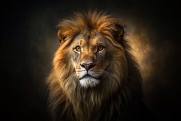 Fototapeta premium Majestic Lion Judah Wallpaper - Dark, Dramatic Low Light Photography