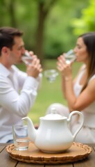 Generative AI Calm afternoon tea break with a couple in nature
