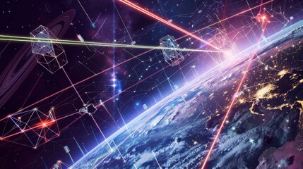 Interplanetary encryption system massive space structures generating and transmitting quantum-secured messages across cosmos.