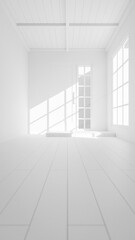 Japanese style room with a wooden door and windows. The room is empty and has a simple design. The sunlight coming in through the windows creates a warm and inviting atmosphere premium photo 3d render
