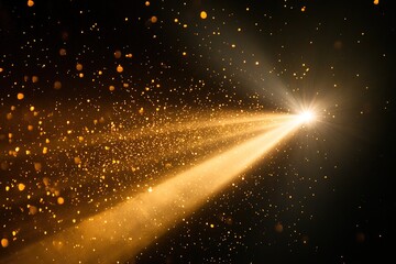 Golden Light Beam with Sparkling Dust Particles Abstract Background