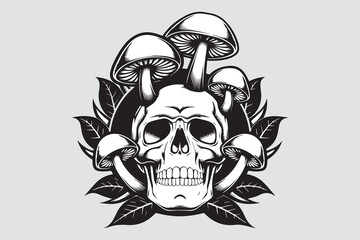 Skull Mushrooms Silhouette Vector