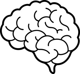 Human Brain Outline Illustration, Medical Concept, Neurological Symbol, Intelligence and Knowledge, Cognitive Health, Anatomical Design, Black And White