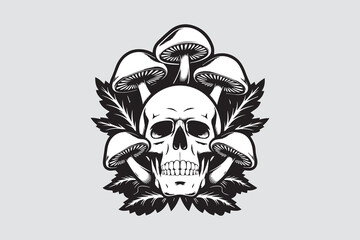 Skull Mushrooms Silhouette Vector