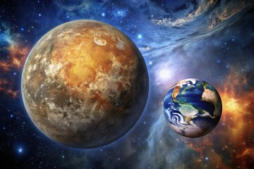 Naklejka premium Mercury Planet Size Comparison: Earth vs. Mercury Solar System