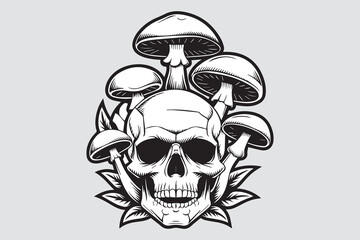 Skull Mushrooms Silhouette Vector
