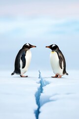 Fototapeta premium Two Gentle Penguins on Iceberg Facing Each Other in Natural Habitat