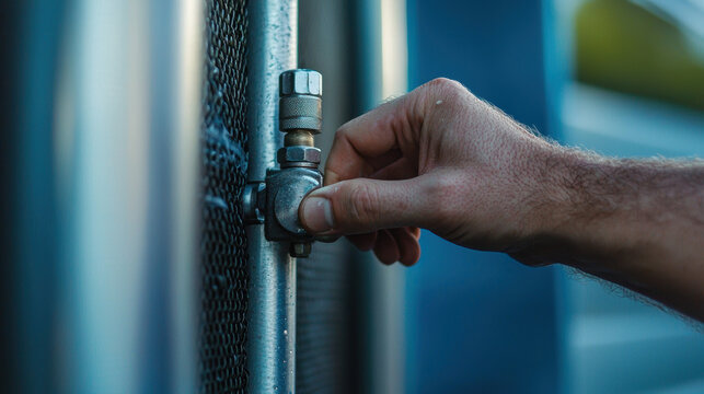 hand turns pump knob, action precise, with sense of maintaining control and ensuring system optimal operation