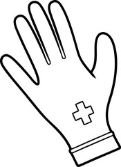 Outlined Medical Glove with Cross Symbol, Protection Gear for Healthcare Professionals, Hand Safety Outline Isolated
