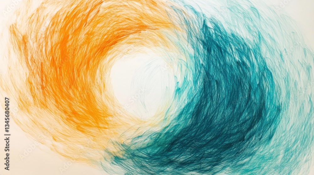 Fototapete circular strokes in teal and orange create a harmonious pattern on a canvas
