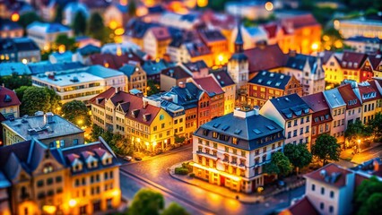 Naklejka premium Miniature Cityscape Desktop Wallpaper: Tilt-Shift Urban Photography