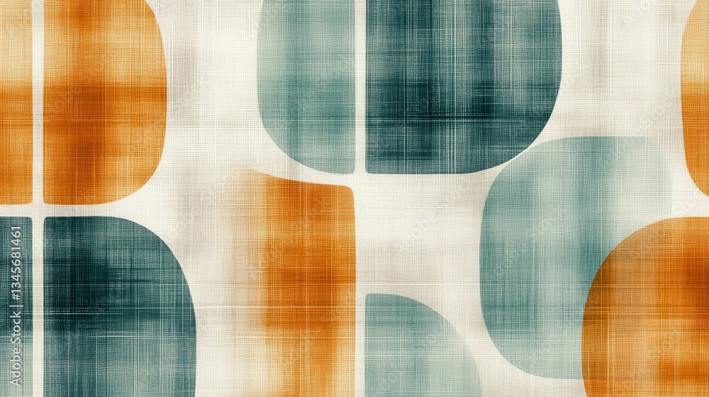 Aufkleber soft pencil strokes create muted amber and teal grids in a contemporary abstract design
