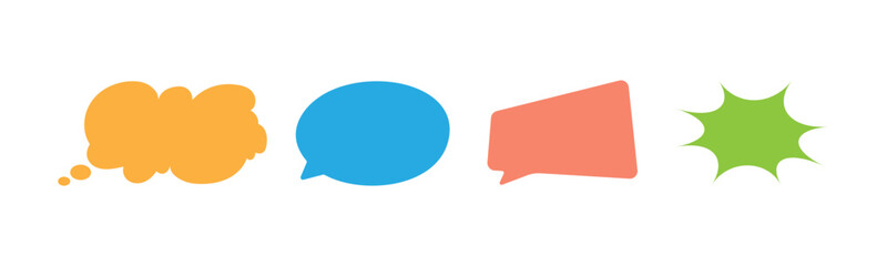 Colorful Comic Style Speech Bubble Set – Flat Cartoon Dialogue Balloons and Explosion Icon on White Background for Pop Art Design