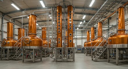 Copper Distillery Stills: Industrial-Chic Panoramic View