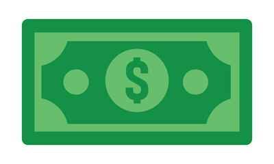  American dollar bill flat icon for financial apps and websites on white background. vector illustration.