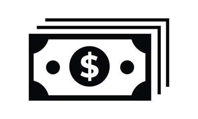  American dollar bill flat icon for financial apps and websites on white background. vector illustration.