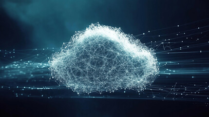  a cloud made of wireframe sphere on dark background, abstract geometric polygonal object with lines and dots connected, HD 8K wallpaper Stock Photographic Image